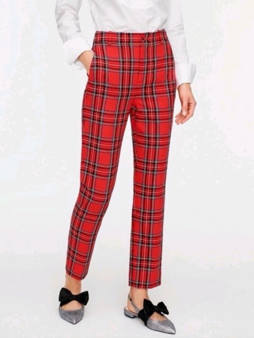 J.Crew Kate Wool Blend Trouser Pants Red Tartan Plaid Straight Leg Womens Size 8